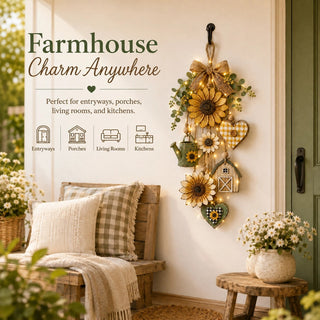 🌻SunnyHearth – Rustic Wooden Garden-Themed Hanging Ornament with Remote Control Fairy Lights