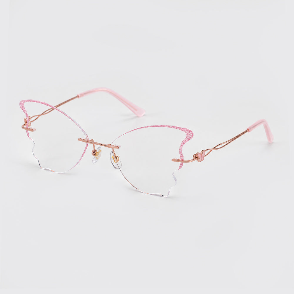 GlitterWing – Pink Butterfly Rimless Eyeglasses