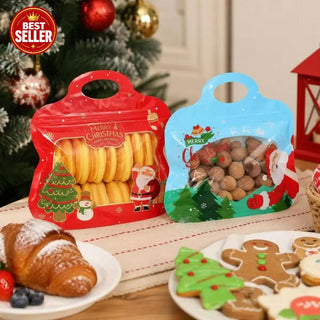 MerryZip – 💖🎁 Easy Fill, Easy Seal 🎄 Festive Self-Seal Treat Bags with Santa & Snowman Print, Resealable, Food-Safe & Perfect for Cookies, Chocolates & Little Gifts 🎅⛄