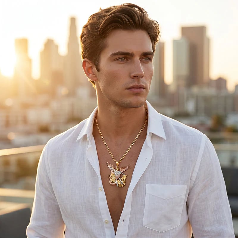 SeraphShield – 💥 Tri-Tone Guardian Angel Pendant Necklace
