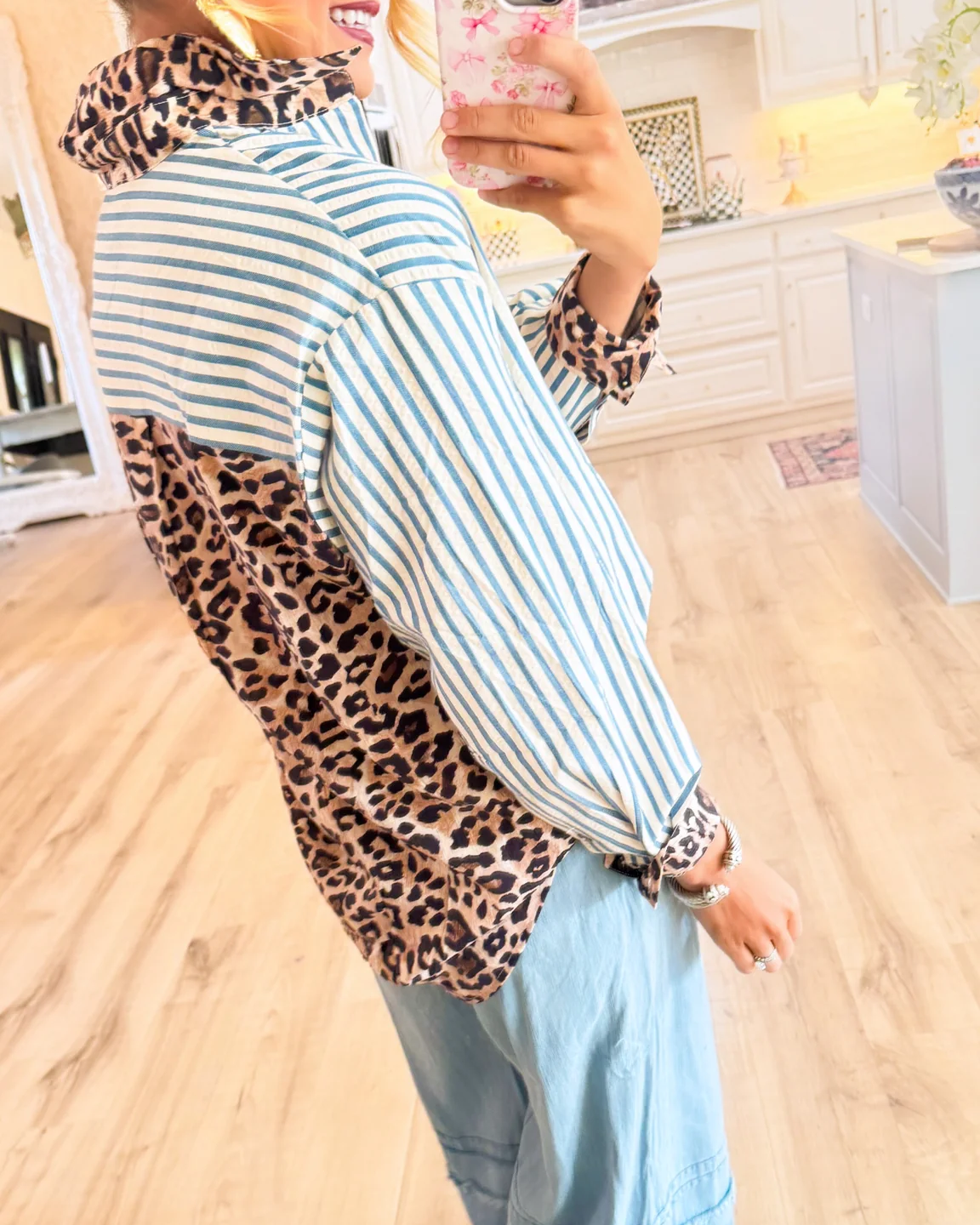 LeopardLine – Striped Leopard-Print Long-Sleeve Top