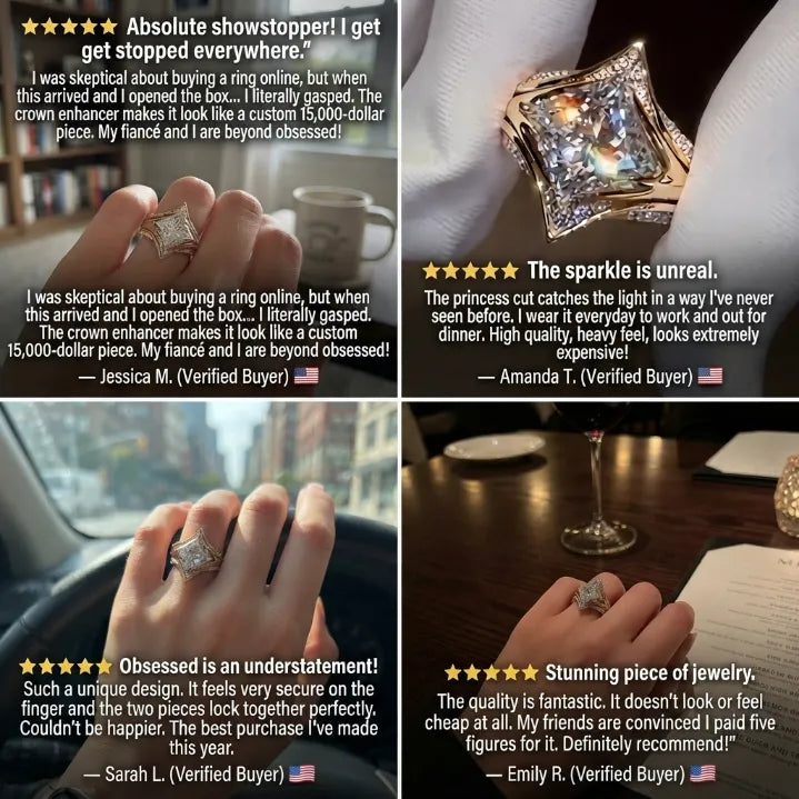 CrownLustre – 🔥 Princess-Cut Moissanite Ring Set 🔥