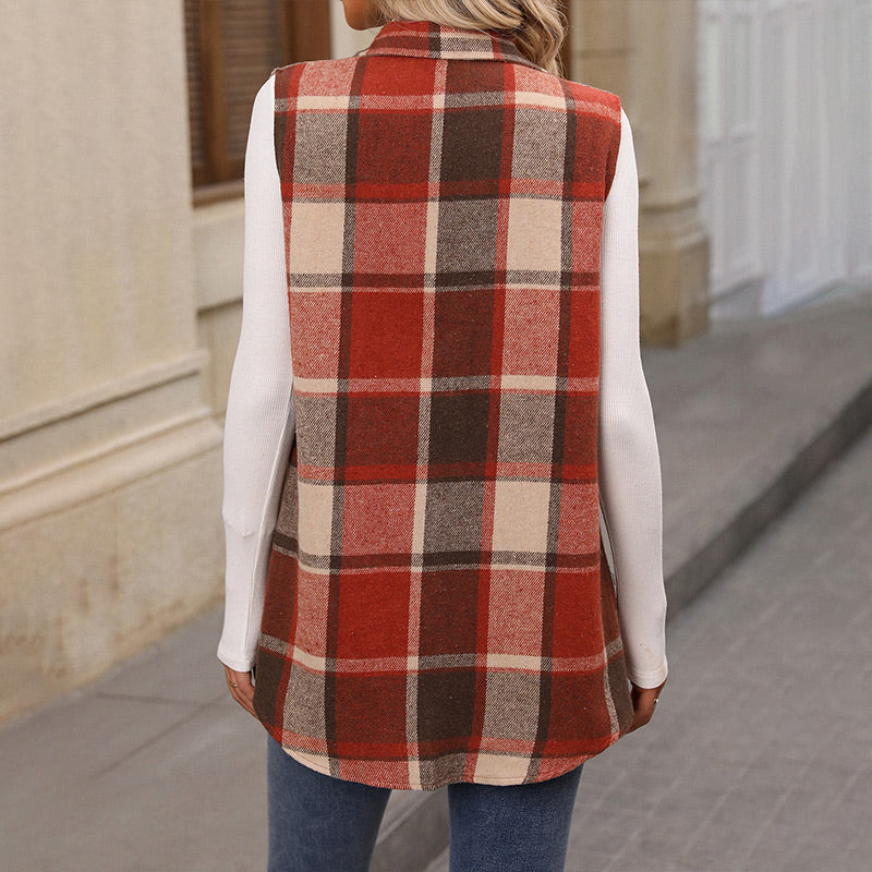 ☁️🍂 PlaidHaven – Women's Button-Down Plaid Vest