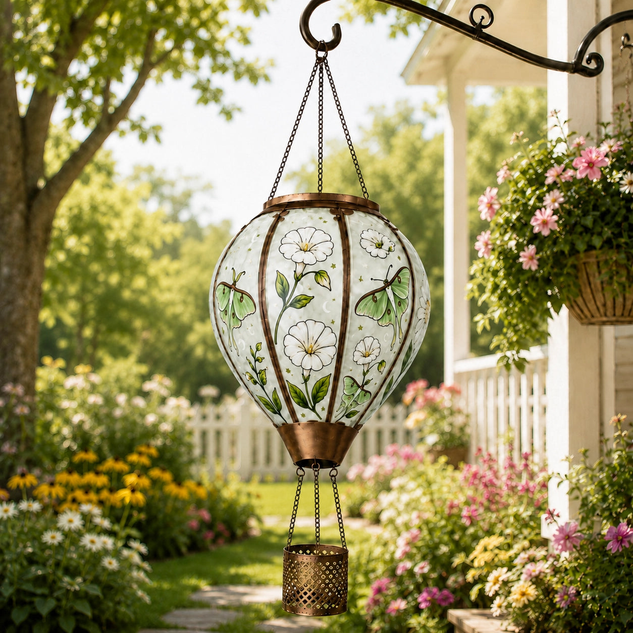 SkyGlow – Hand-Painted Hot Air Balloon Solar Lantern with Flame Effect