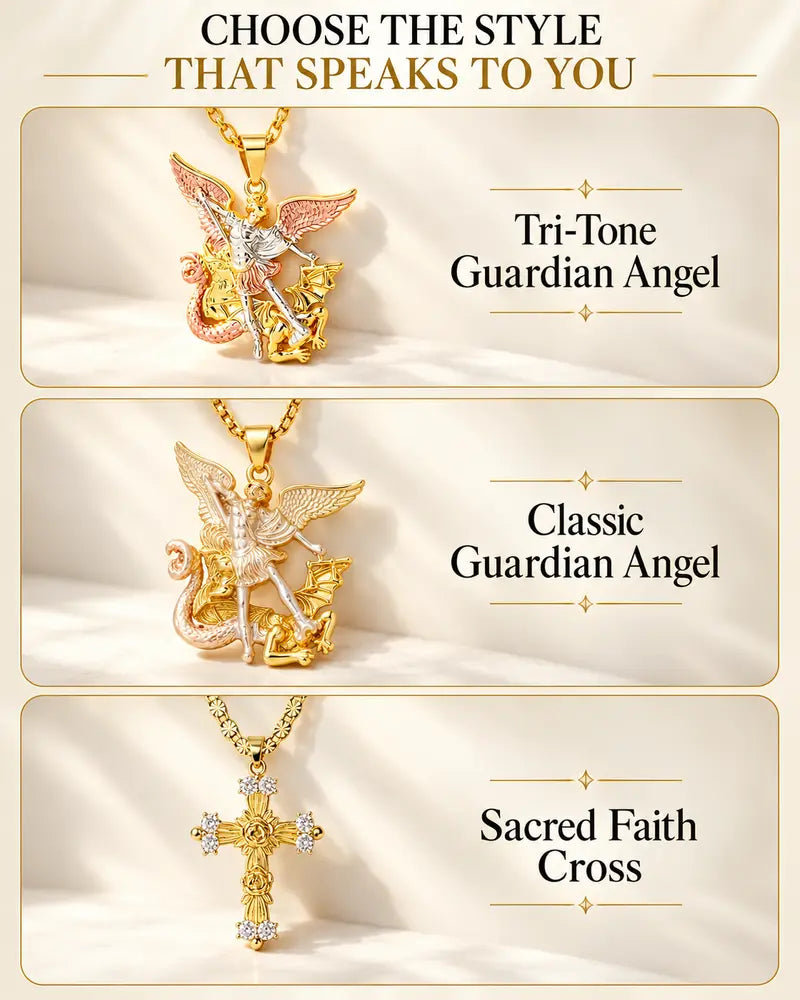 SeraphShield – 💥 Tri-Tone Guardian Angel Pendant Necklace