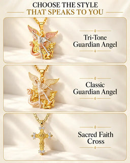 SeraphShield – 💥 Tri-Tone Guardian Angel Pendant Necklace