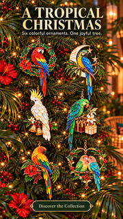 TropicGlow – Vintage Stained Glass-Style Parrot Christmas Ornaments
