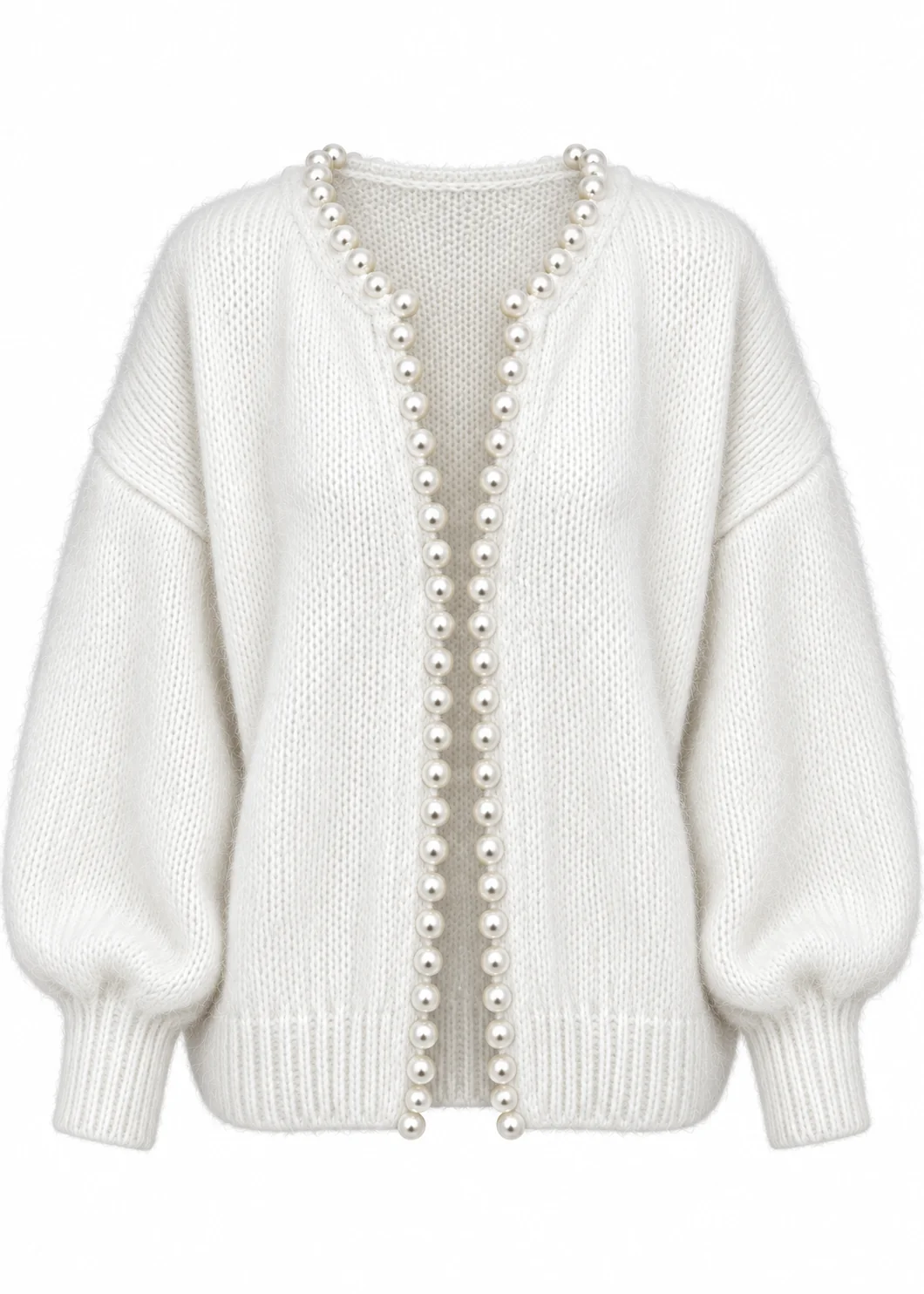 PearlMist – Pearl-Trim Open-Front Knit Cardigan