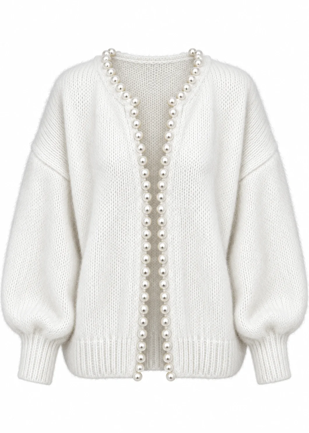 PearlMist – Pearl-Trim Open-Front Knit Cardigan