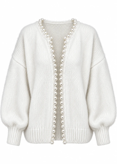 PearlMist – Pearl-Trim Open-Front Knit Cardigan