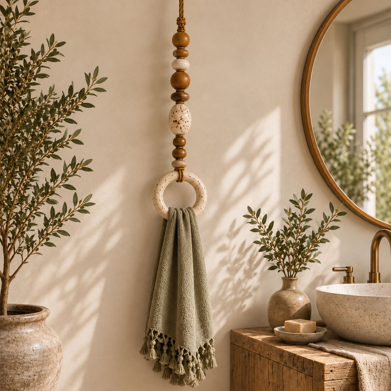 BeadNook – Boho Beaded Rope Towel Hanger for Bathroom & Kitchen