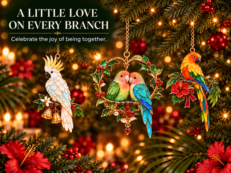 TropicGlow – Vintage Stained Glass-Style Parrot Christmas Ornaments