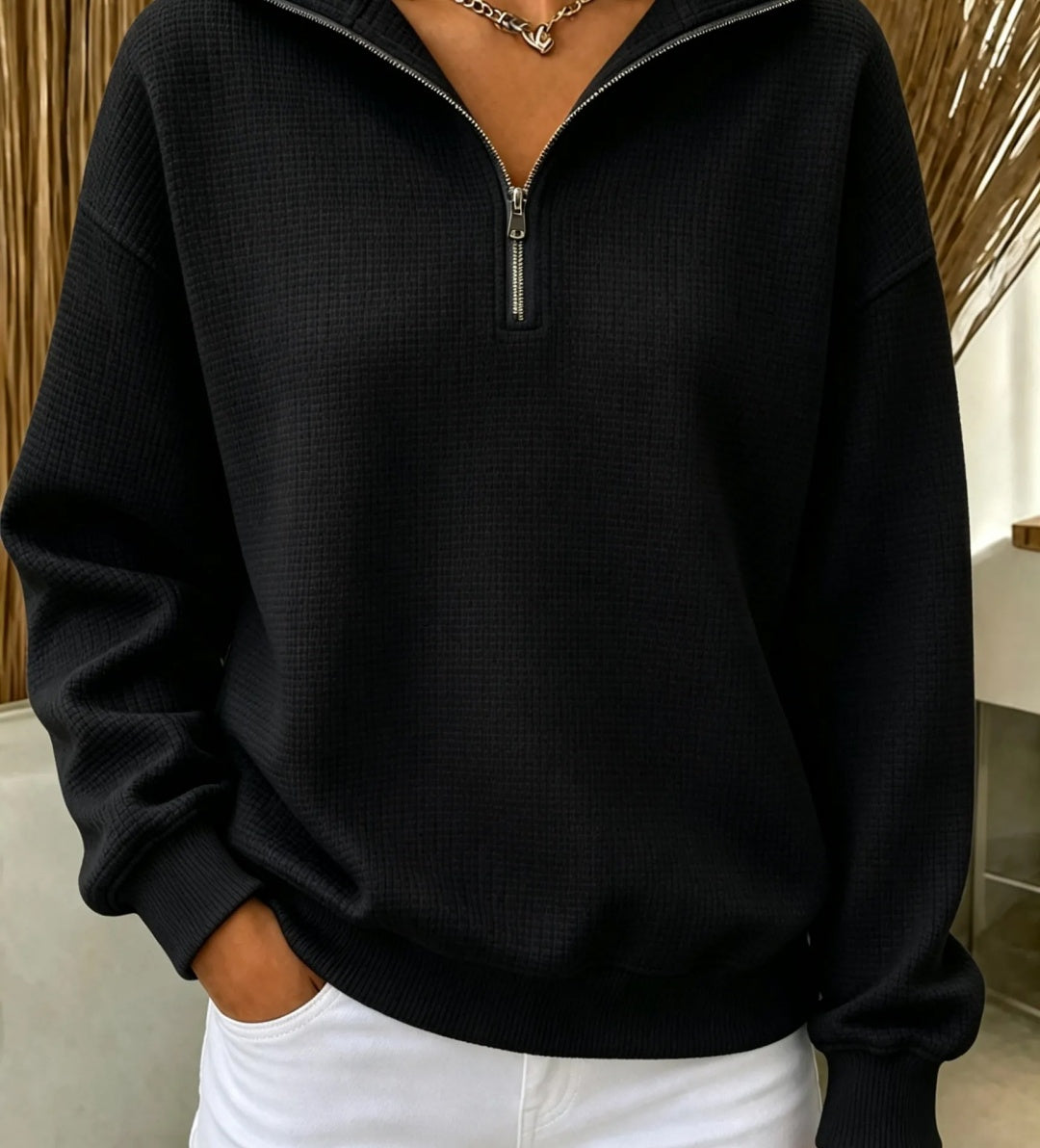 CozyWaffle – 🔥 Women's Waffle Knit Quarter-Zip Sweatshirt