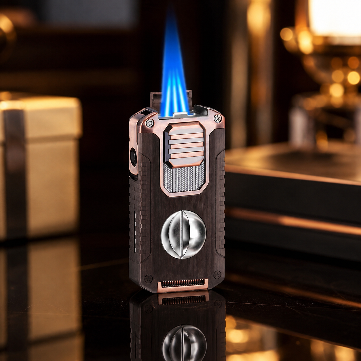 TriFlame – Vintage-Inspired Refillable Triple Torch Lighter with Built-In Tools
