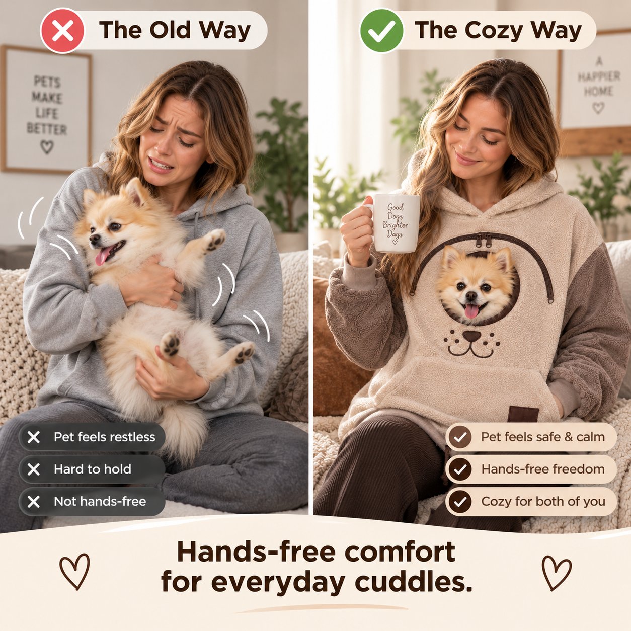 🐾 CuddlePouch – Cozy Pet Carrier Hoodie, Soft Fleece Cuddle Pouch Sweatshirt for Cats & Small Dogs