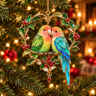 TropicGlow – Vintage Stained Glass-Style Parrot Christmas Ornaments