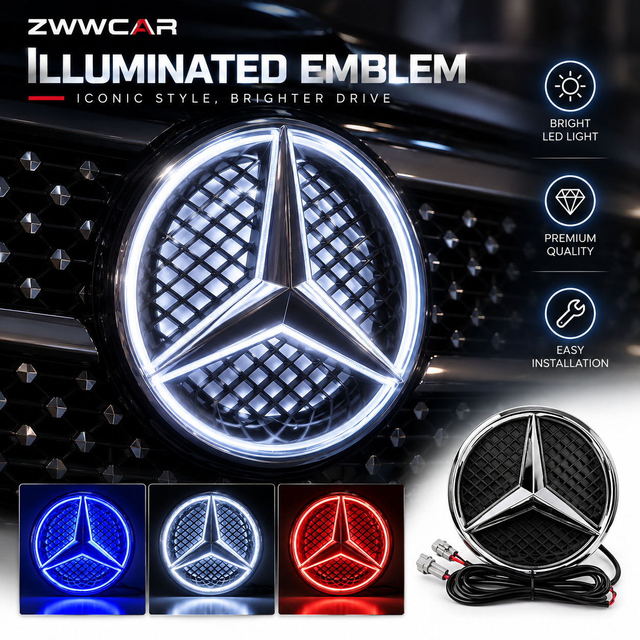 StarGlow – Illuminated LED Emblem Replacement for Mercedes-Benz