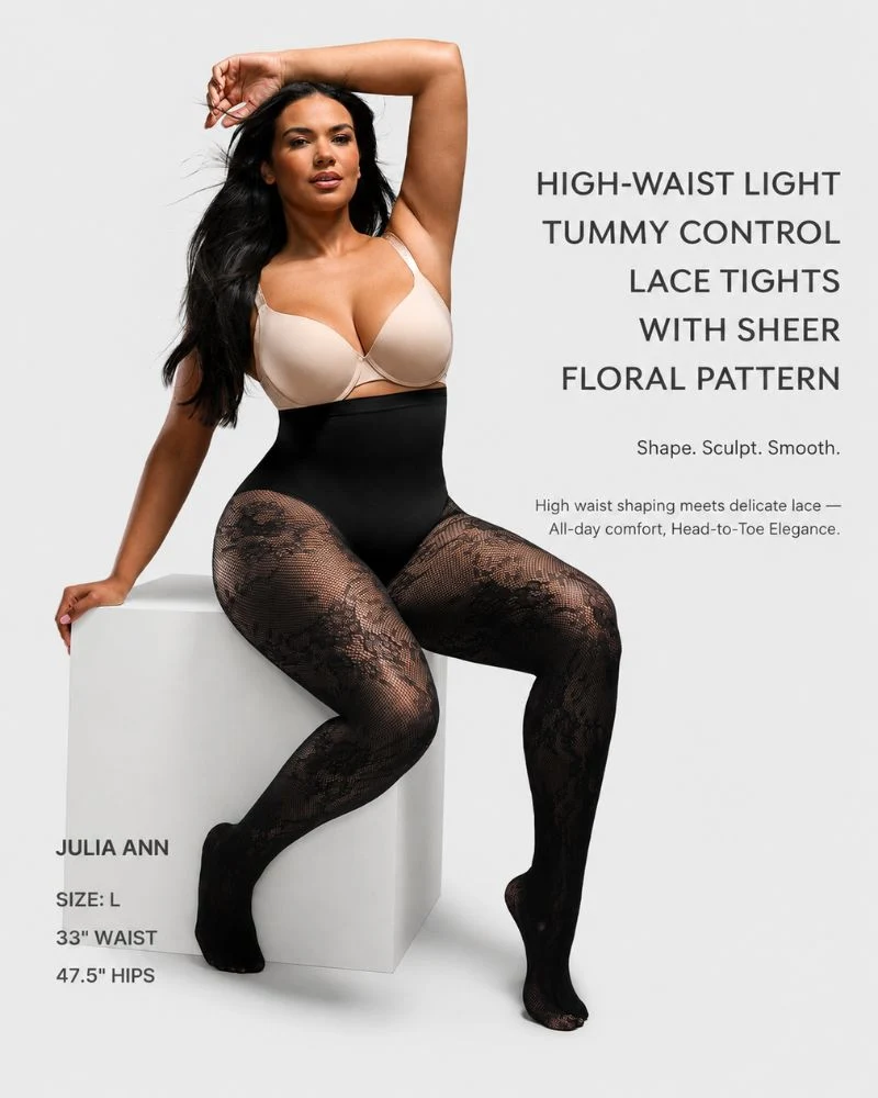 LaceSculpt – High-Waisted Floral Lace Shaping Tights