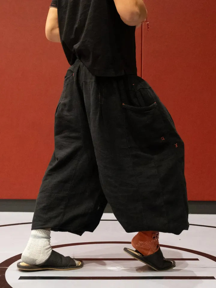 FLAX PLEATED WIDE-LEG PANTS