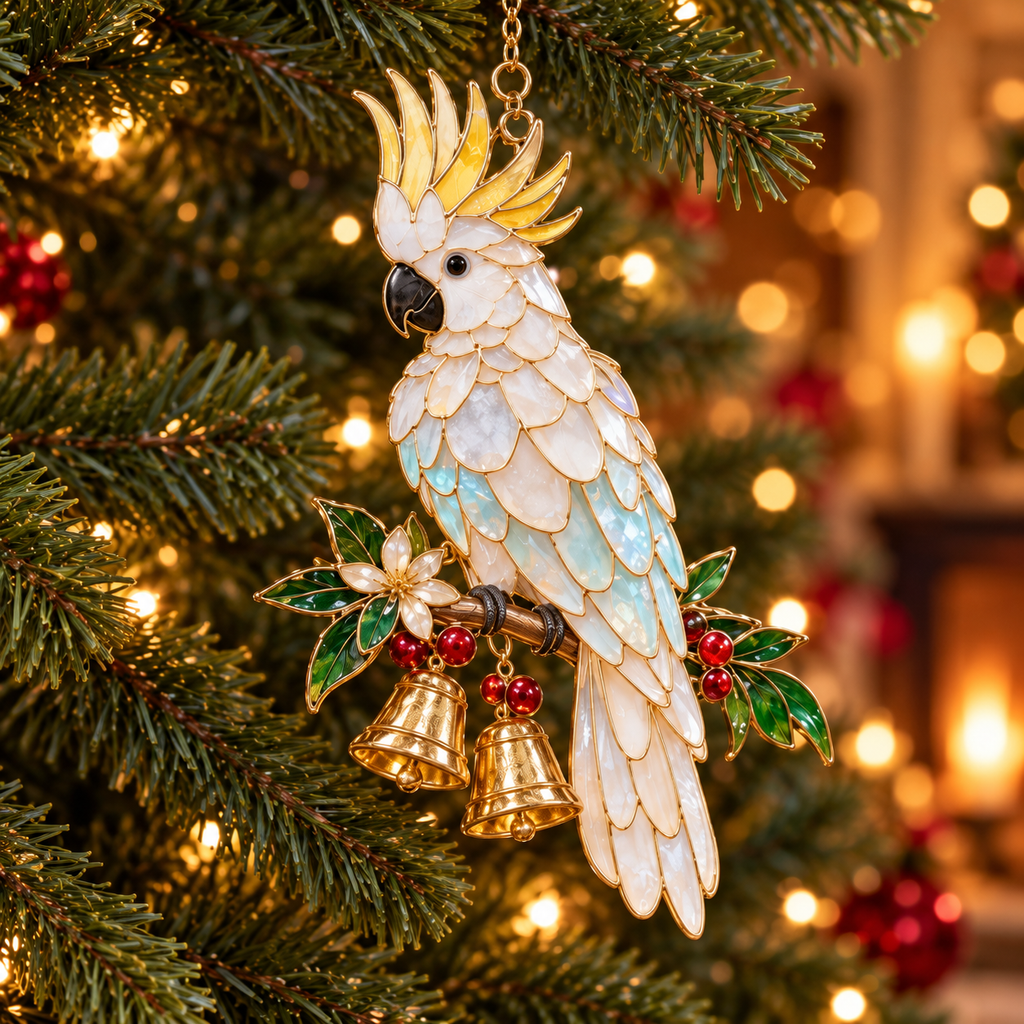 TropicGlow – Vintage Stained Glass-Style Parrot Christmas Ornaments