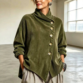 CordaWrap – 🤲⏰ Cozy Asymmetric Button-Accented Corduroy Top