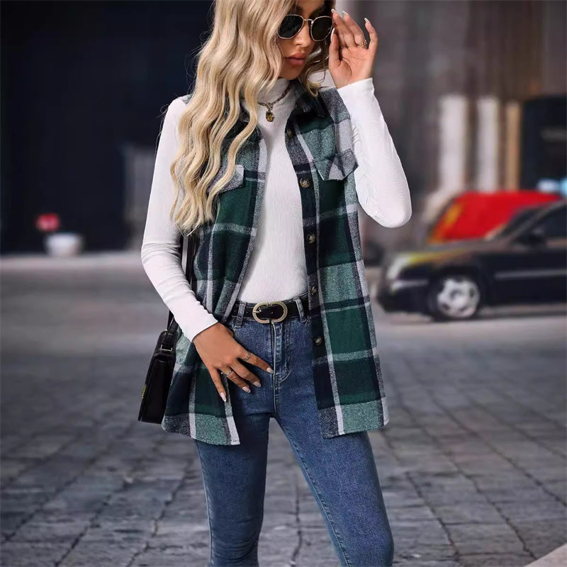 ☁️🍂 PlaidHaven – Women's Button-Down Plaid Vest
