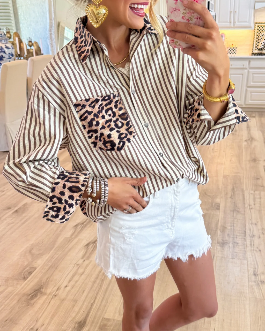 LeopardLine – Striped Leopard-Print Long-Sleeve Top