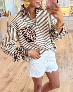 LeopardLine – Striped Leopard-Print Long-Sleeve Top