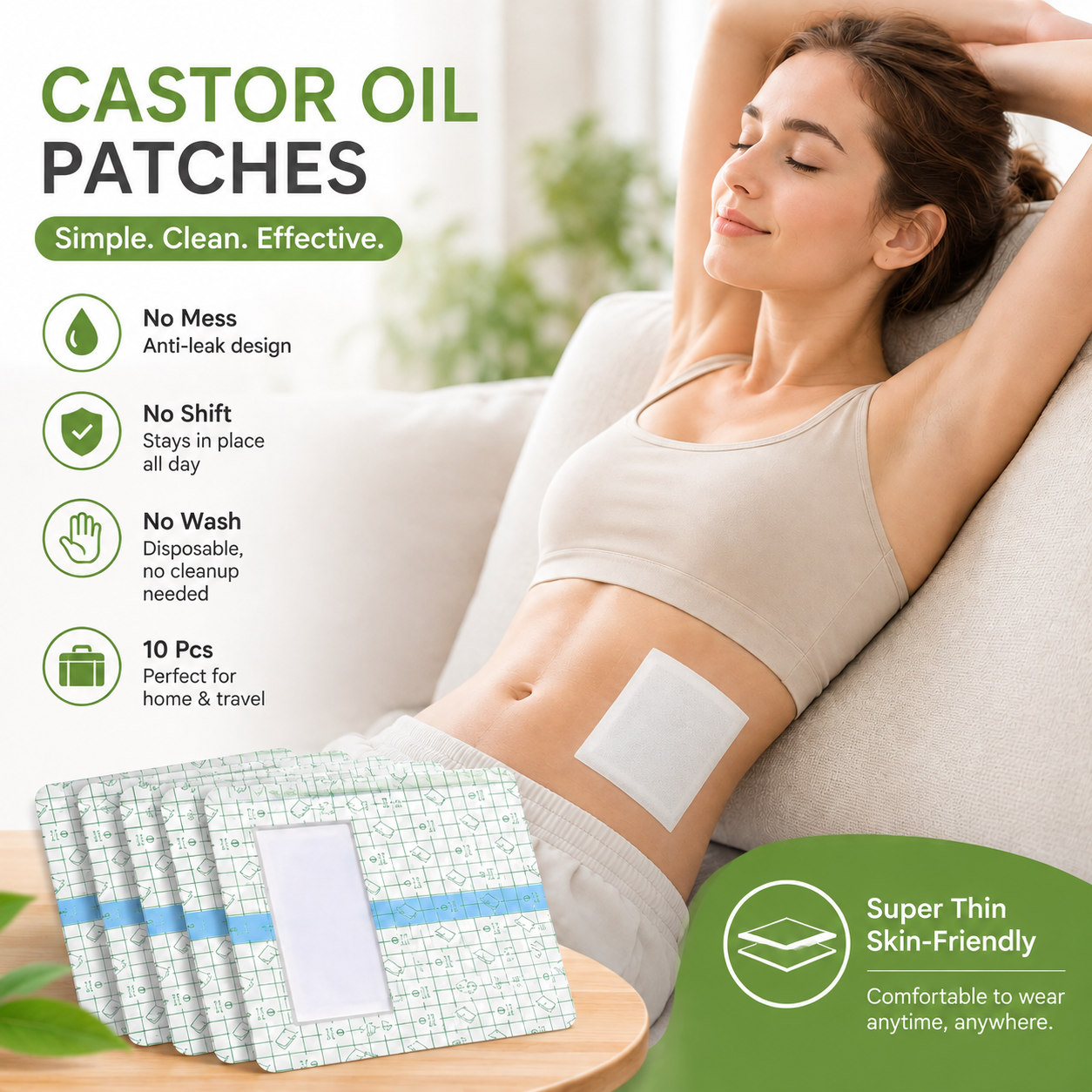 CastorEase – No-Mess Disposable Castor Oil Pack Wraps for Body Care