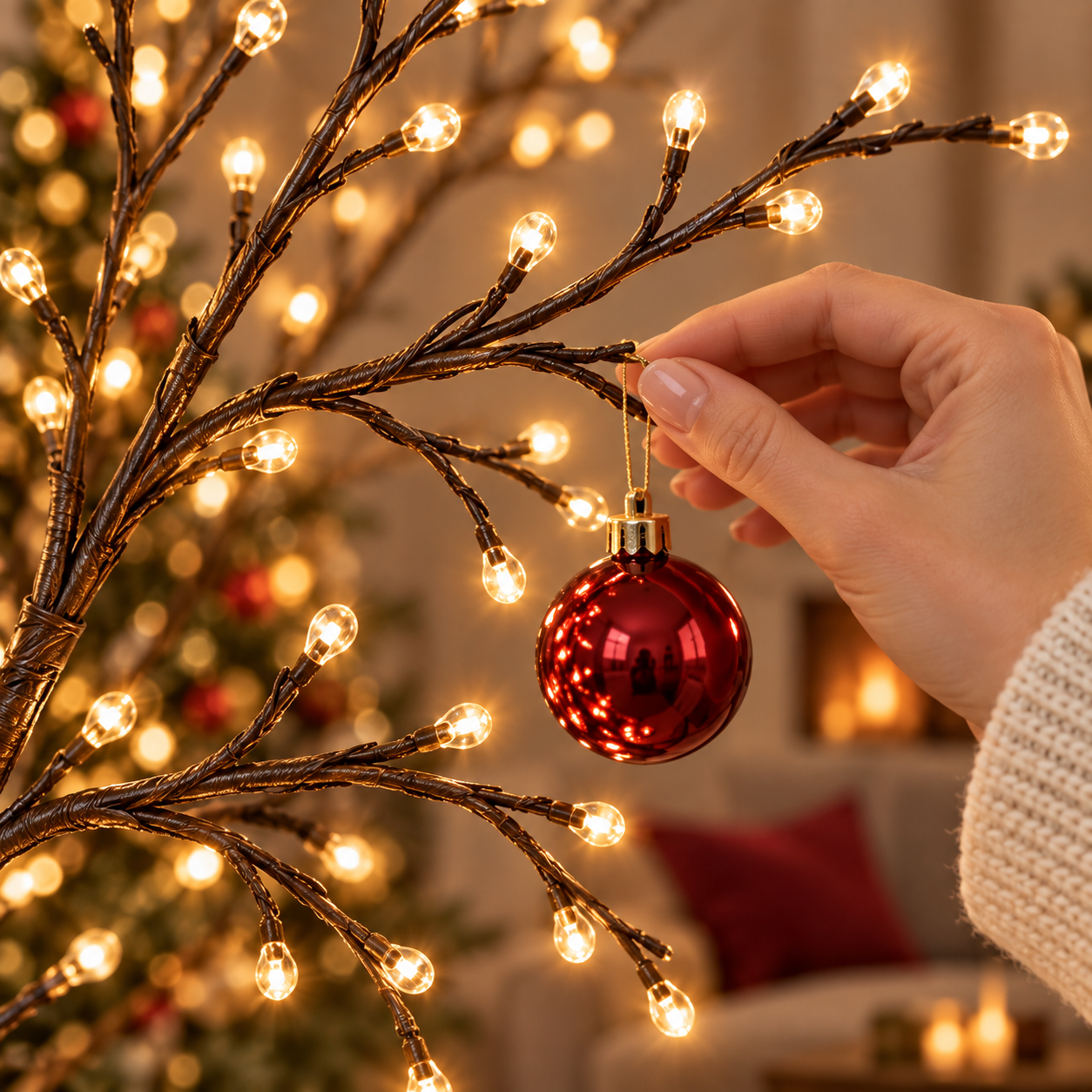 GlowBough – ✨ Flexible Warm White LED Branch Lights for Christmas Wall Decor