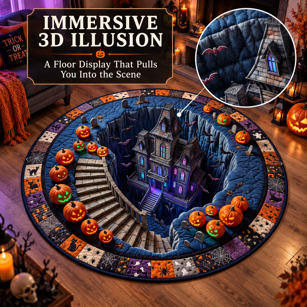 HauntedSpiral – 🔥🔥 3D Haunted Staircase Round Rug, Spooky Halloween Optical Illusion 👻