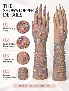 PrismGlow – Rhinestone Opera Gloves with Jeweled Claw Tips