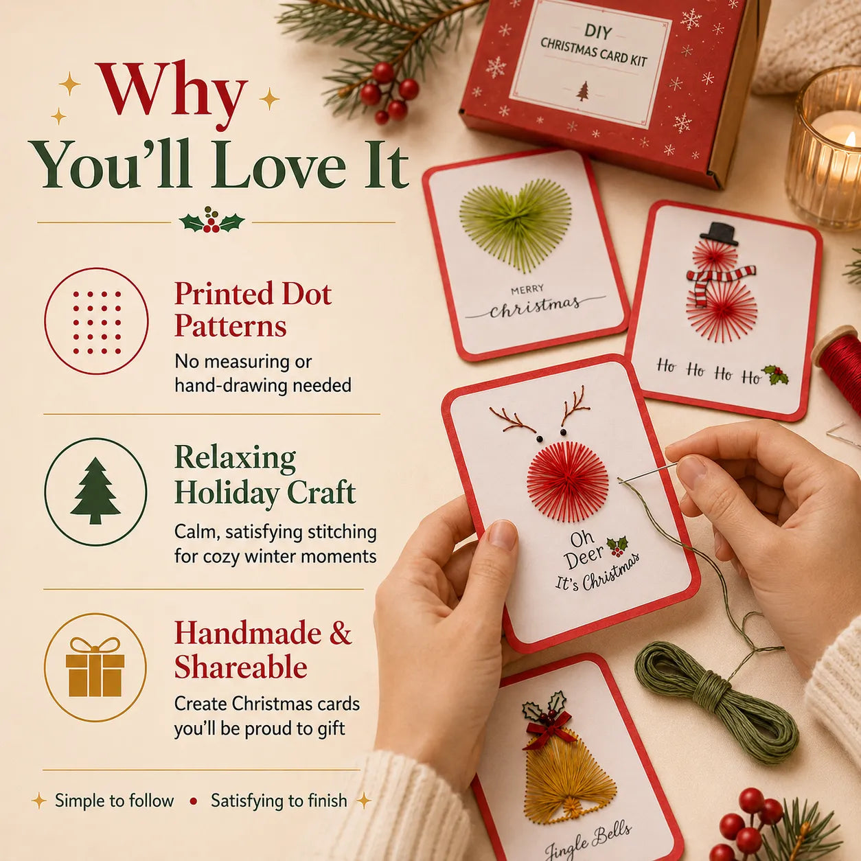 🎄 MerryStitch – Christmas Thread Card DIY Kit (6 pcs)