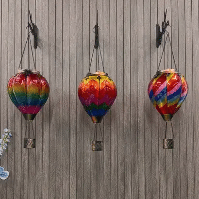 Three colorful Balloontern hot air balloon solar lantern designs