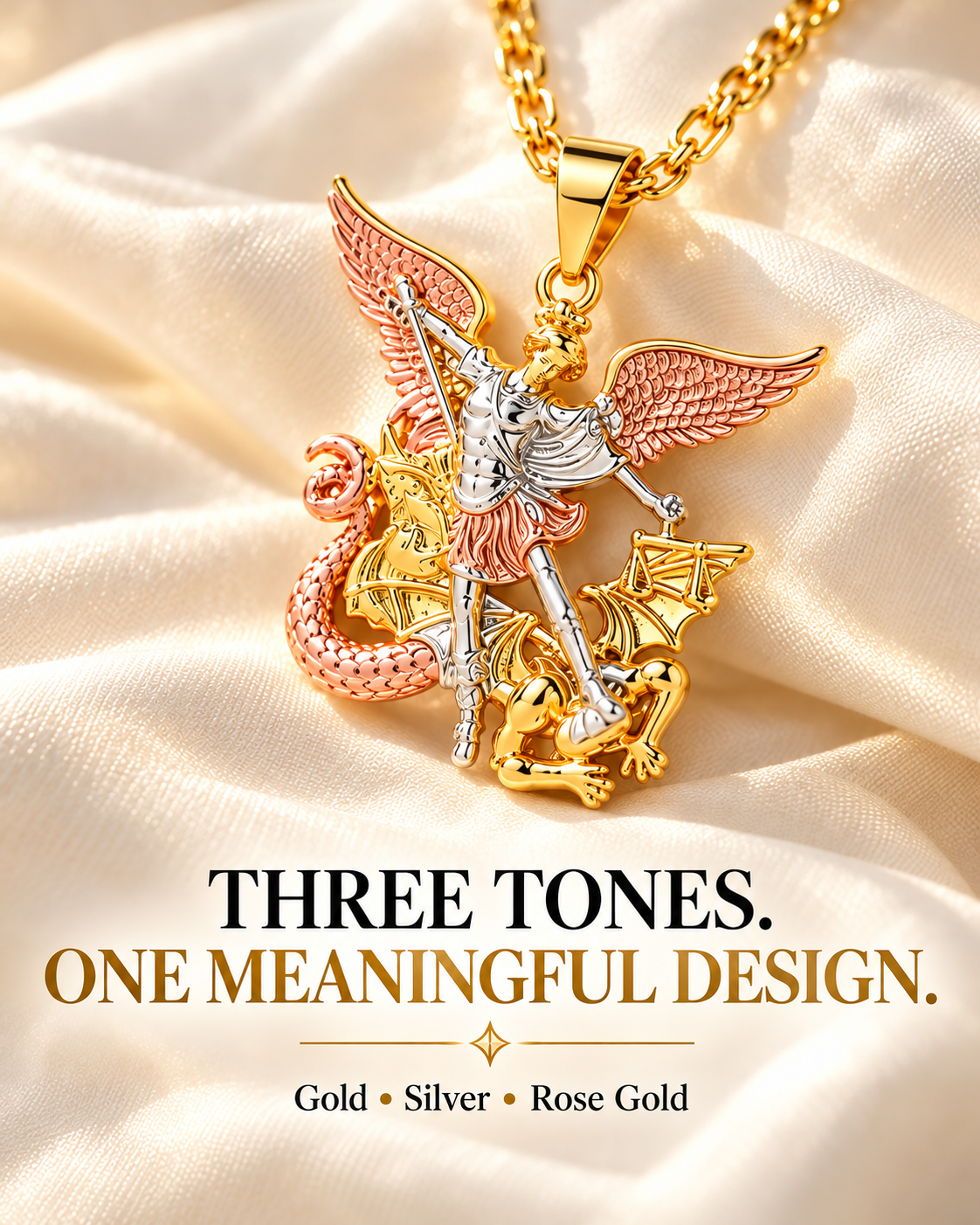 SeraphShield – 💥 Tri-Tone Guardian Angel Pendant Necklace