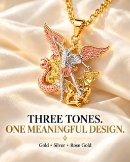 SeraphShield – 💥 Tri-Tone Guardian Angel Pendant Necklace