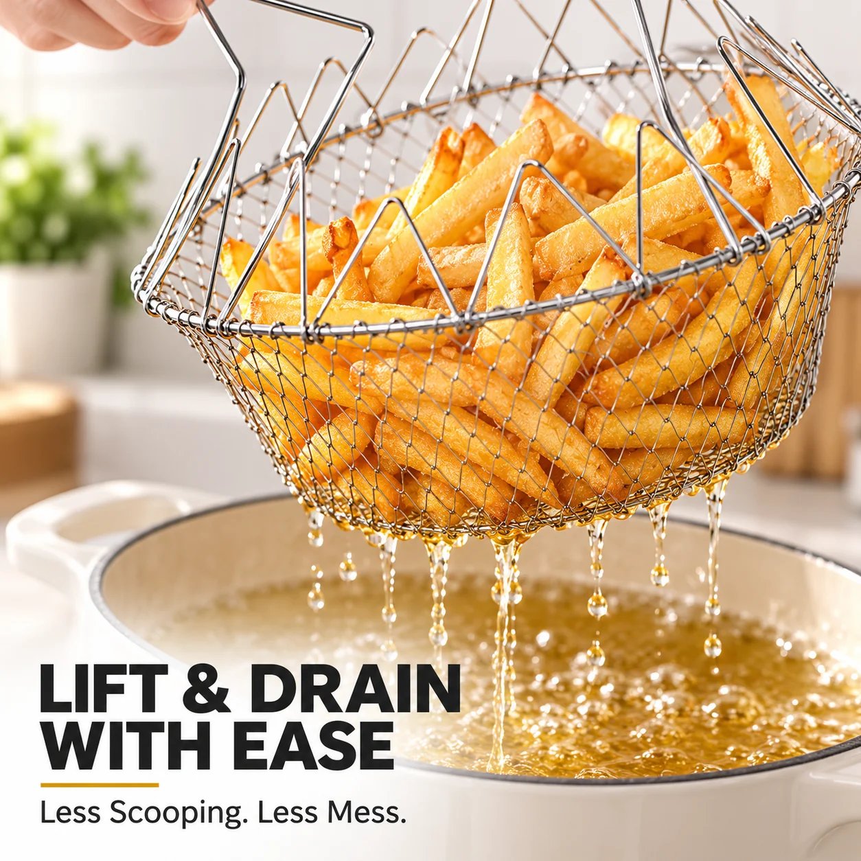 ChefFold – 🔥 Foldable Stainless Steel Frying Basket & Colander ✨