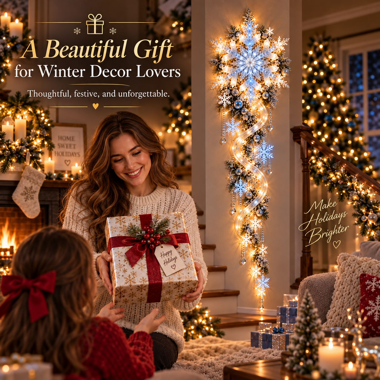 FrostCascade – 🔥🔥❄️ Giant Snowflake Blizzard Trail Christmas Wall Light