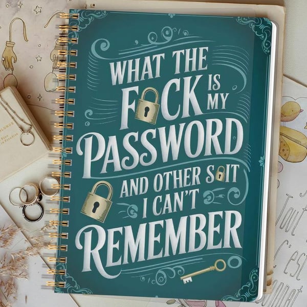 LoginLog – 📅Funny Password Notebook, Spiral Bound with Lock Icons & Funny Security Phrases✍️