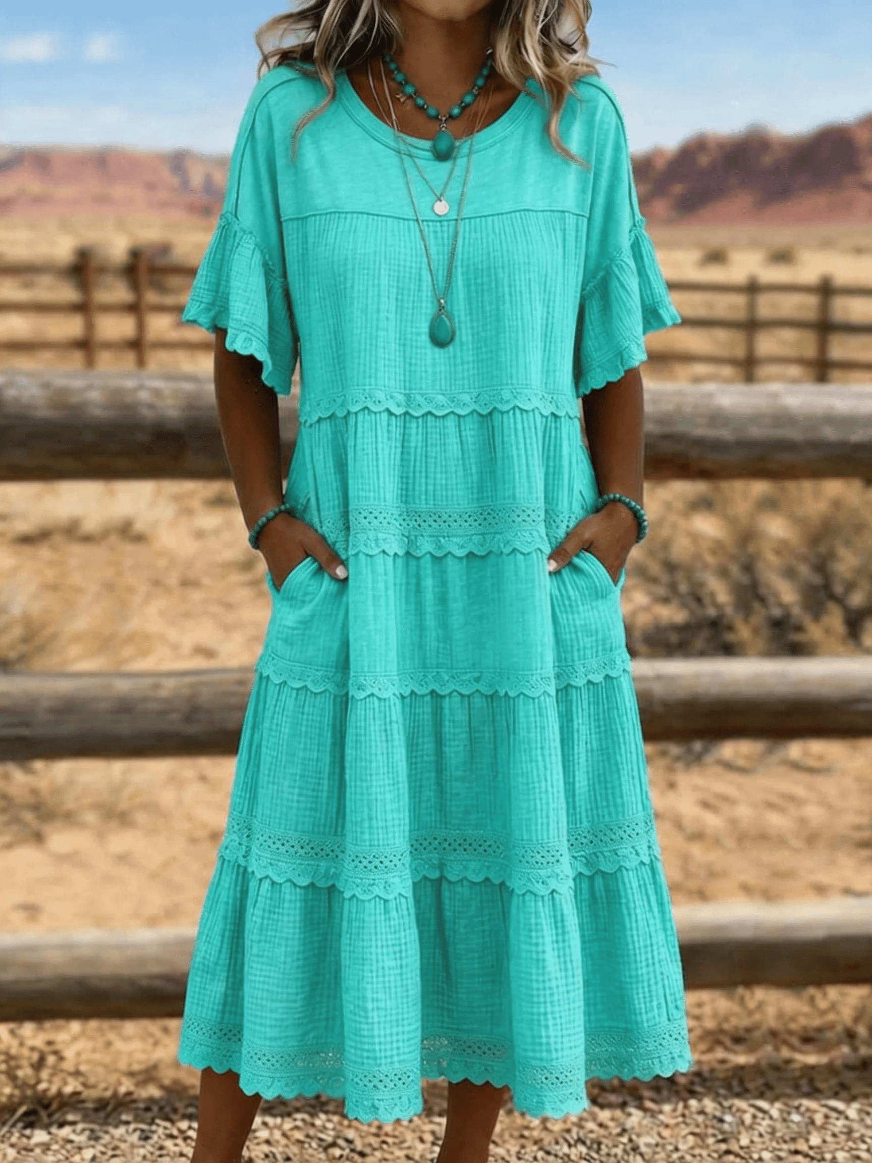 BreezeLace – 🏆💥 Cool & Breathable Fabric 🍃 Women's Vintage Patchwork Lace Dress ⚡
