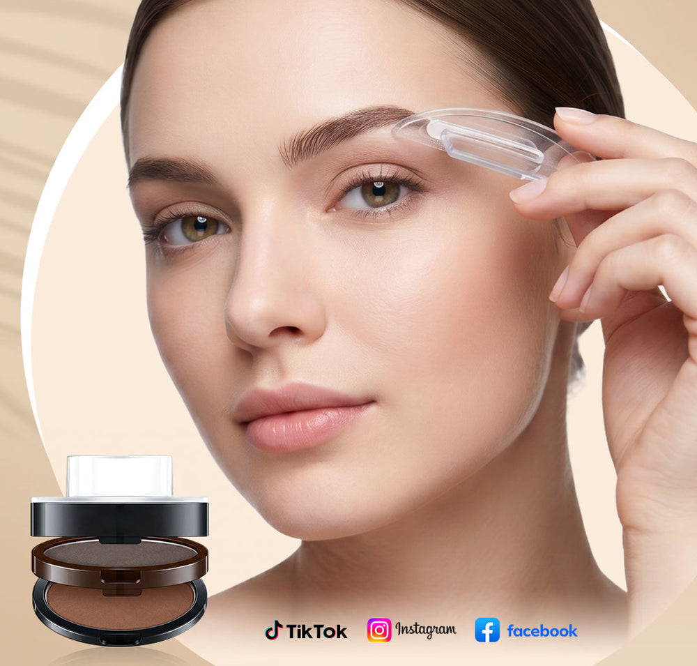 BrowPress – Instant Adjustable Eyebrow Stamp with Two-Color Brow Powder, Waterproof & Smudge-Proof