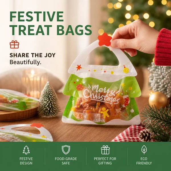MerryZip – 💖🎁 Easy Fill, Easy Seal 🎄 Festive Self-Seal Treat Bags with Santa & Snowman Print, Resealable, Food-Safe & Perfect for Cookies, Chocolates & Little Gifts 🎅⛄