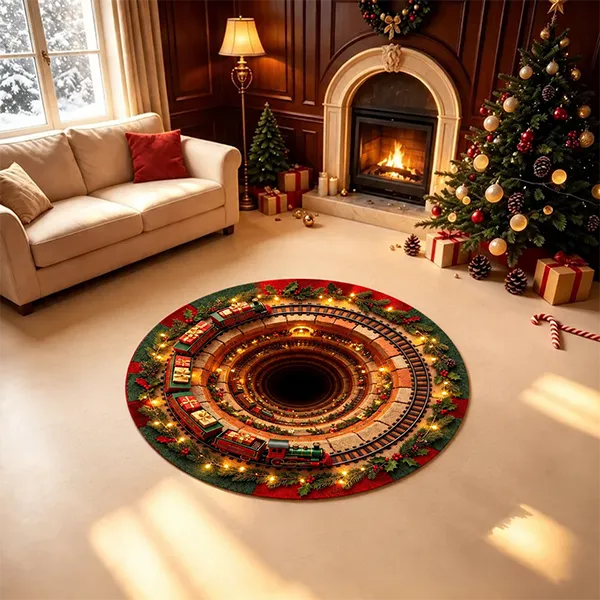 🎄 Christmas Gnome Optical Illusion Round Rug | Fun Festive Home Decor Must‑Have⭐🏠🎁
