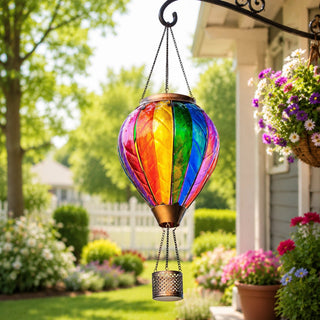 SkyGlow – Hand-Painted Hot Air Balloon Solar Lantern with Flame Effect