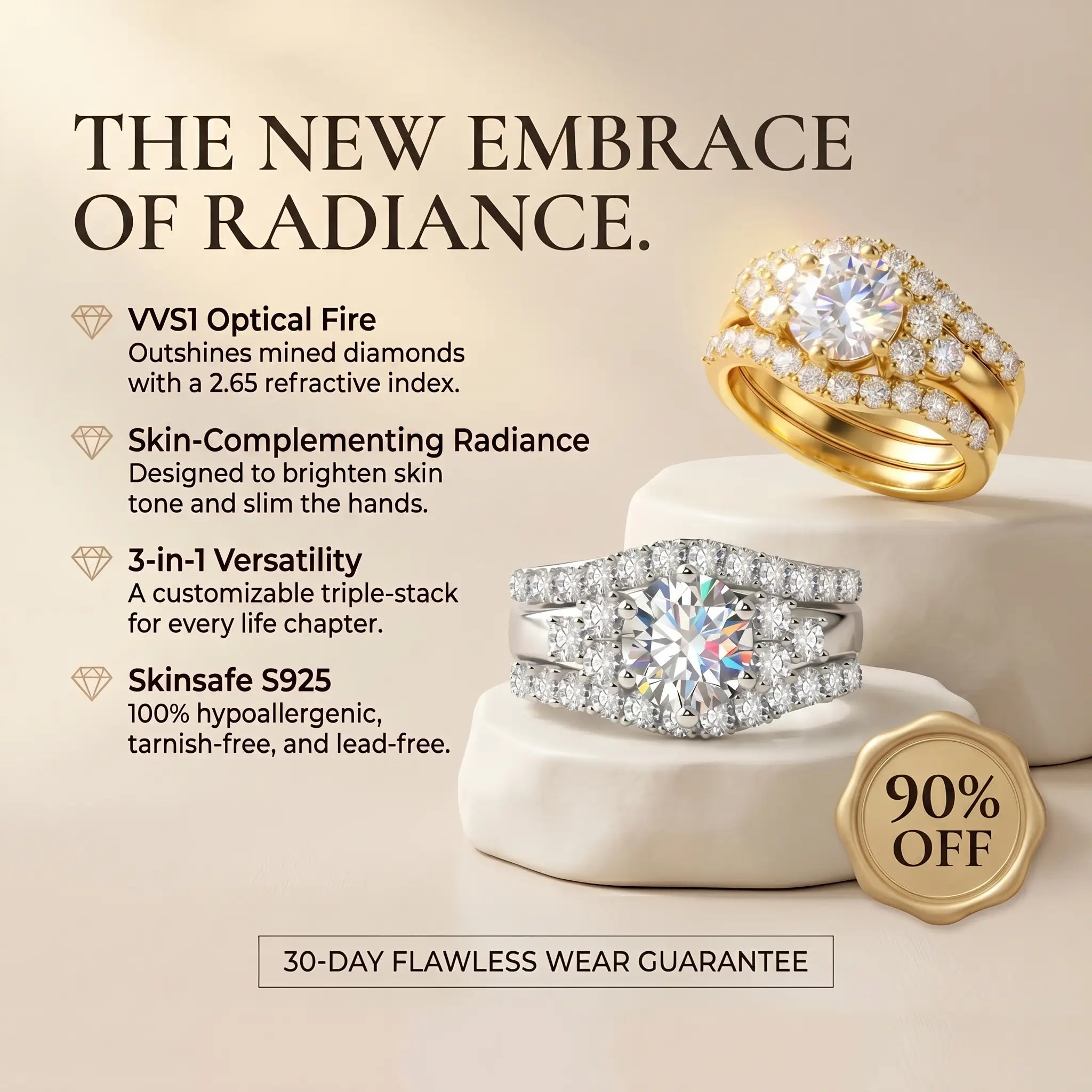 CrownTrio – 🔥 Triple-Stack Moissanite Ring Set in S925 Sterling Silver