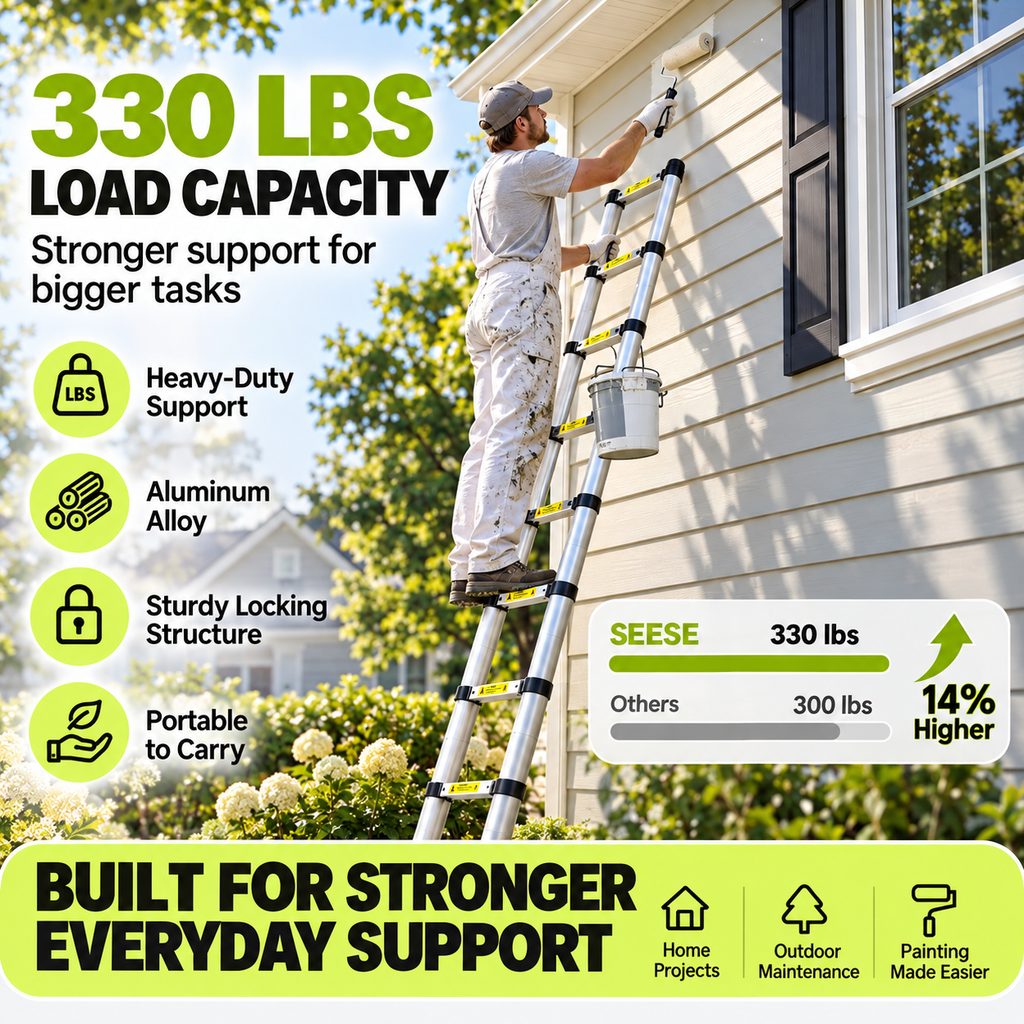 ReachLite – Heavy-Duty Telescoping Aluminum Extension Ladder, 330 lbs Capacity