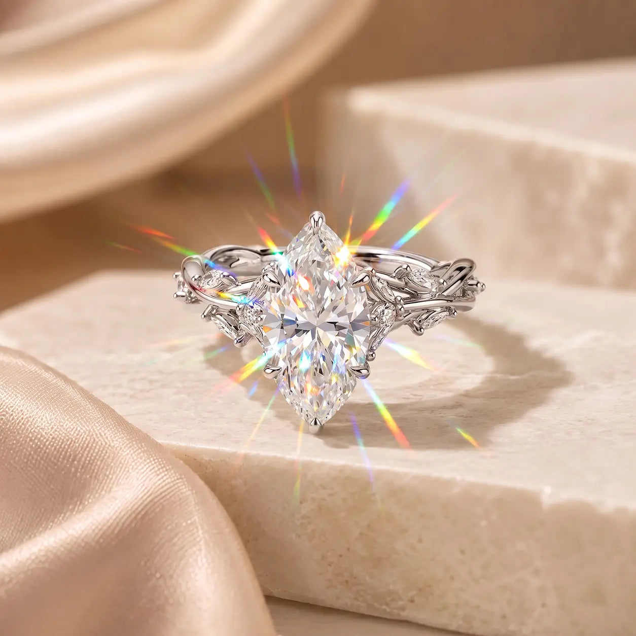 EverwildMarquise – 🔥 Lab-Grown Diamond Vine Ring in Gold or Silver