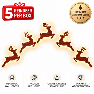 GlowDasher – ✨Christmas Magic Wall Decor✨ 5-Piece Glowing Wooden Reindeer Set