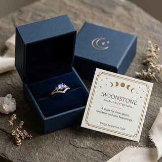 LunarShield – Triple Moon Goddess Natural Rainbow Moonstone Ring Set