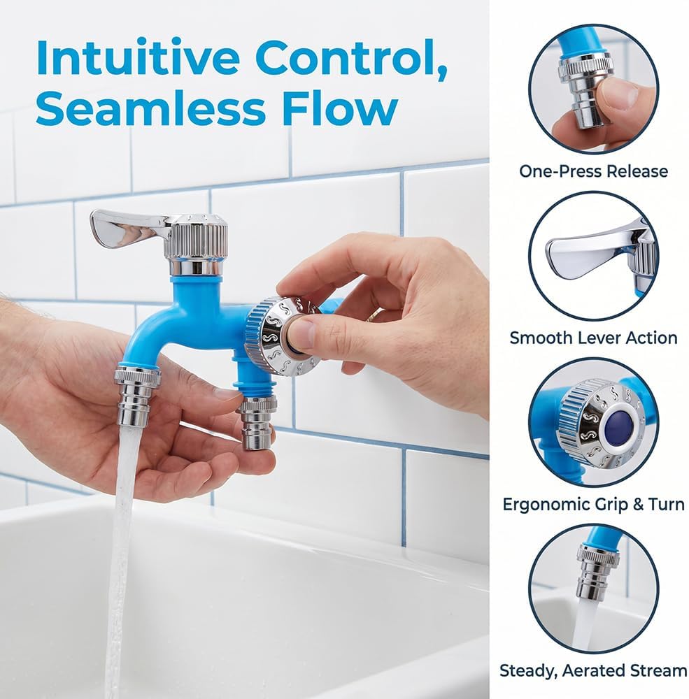 💧 TwinTap – Dual-Outlet Faucet with Two Independent Water Connections for Laundry, Garden & Everyday Cleaning
